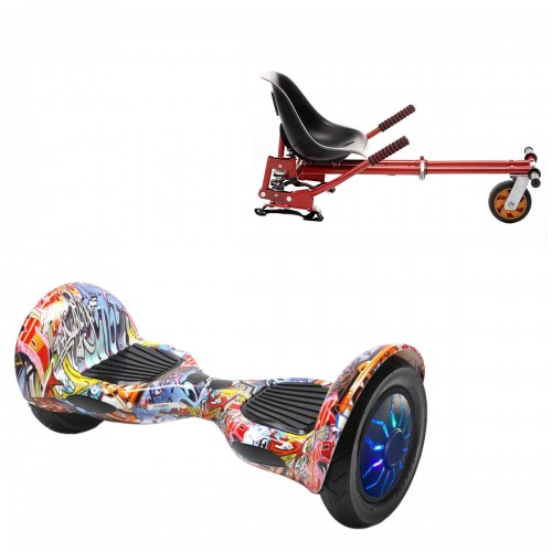 Pachet Hoverboard 10 inch cu Scaun cu Suspensii, Off-Road HipHop Orange PRO, Autonomie Extinsa si Hoverkart Rosu cu Suspensii Duble, Smart Balance