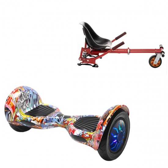 Pachet Hoverboard 10 inch cu Scaun cu Suspensii, Off-Road HipHop Orange PRO, Autonomie Standard si Hoverkart Rosu cu Suspensii Duble, Smart Balance