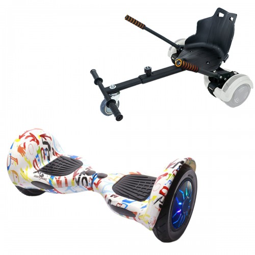 Pachet Hoverboard 10 inch cu Scaun Standard, Off-Road Splash PRO, Autonomie Extinsa si Hoverkart Ergonomic Negru, Smart Balance