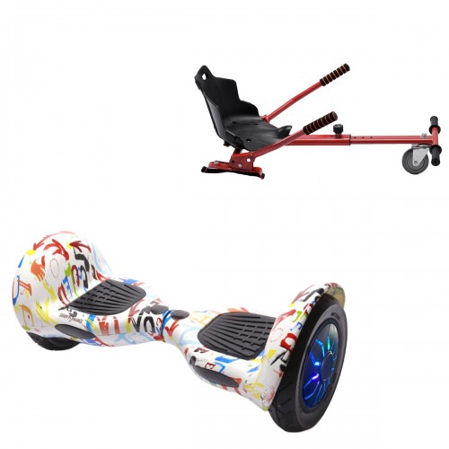 Pachet Hoverboard 10 inch cu Scaun Standard, Off-Road Splash PRO, Autonomie Extinsa si Hoverkart Ergonomic Rosu, Smart Balance