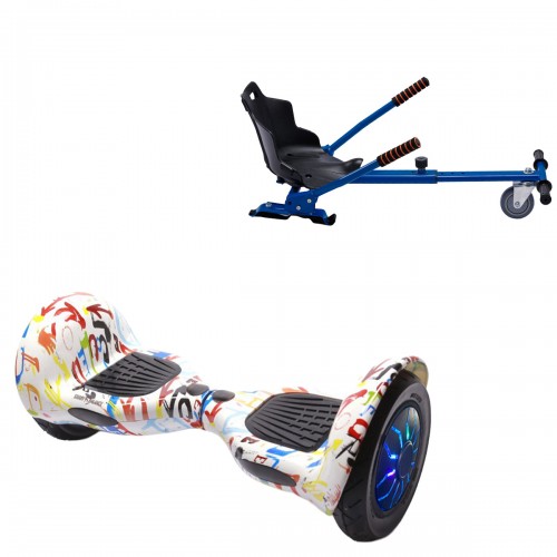 Pachet Hoverboard 10 inch cu Scaun Standard, Off-Road Splash PRO, Autonomie Extinsa si Hoverkart Ergonomic Albastru, Smart Balance