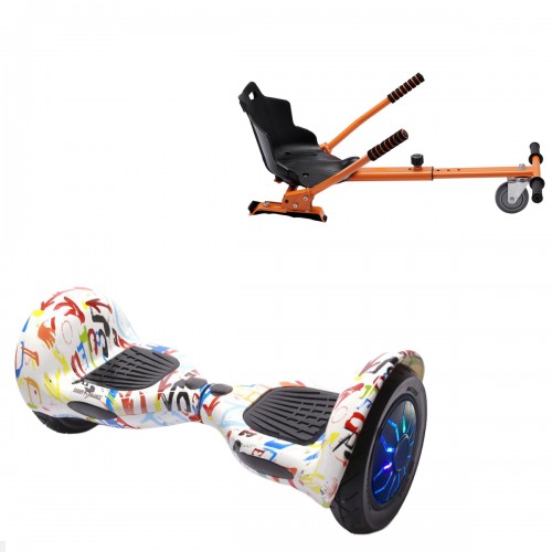 Pachet Hoverboard 10 inch cu Scaun Standard, Off-Road Splash PRO, Autonomie Extinsa si Hoverkart Ergonomic Portocaliu, Smart Balance