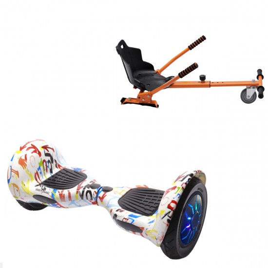 Pachet Hoverboard 10 inch cu Scaun Standard, Off-Road Splash PRO, Autonomie Standard si Hoverkart Ergonomic Portocaliu, Smart Balance