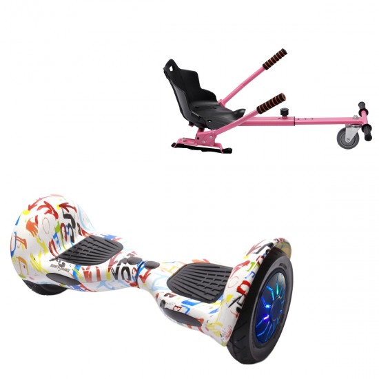 Pachet Hoverboard 10 inch cu Scaun Standard, Off-Road Splash PRO, Autonomie Standard si Hoverkart Ergonomic Roz, Smart Balance
