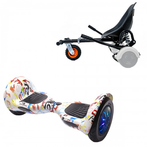 Pachet Hoverboard 10 inch cu Scaun cu Suspensii, Off-Road Splash PRO, Autonomie Extinsa si Hoverkart Negru cu Suspensii Duble, Smart Balance