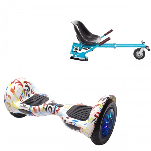 Pachet Hoverboard 10 inch cu Scaun cu Suspensii, Off-Road Splash PRO, Autonomie Extinsa si Hoverkart Albastru cu Suspensii Duble, Smart Balance