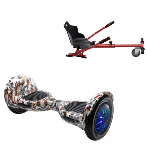 Pachet Hoverboard 10 inch cu Scaun Standard, Off-Road Tattoo PRO, Autonomie Standard si Hoverkart Ergonomic Rosu, Smart Balance