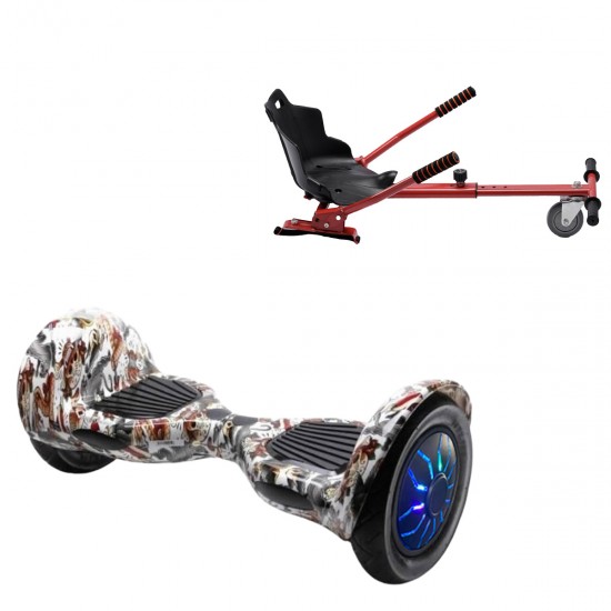 Pachet Hoverboard 10 inch cu Scaun Standard, Off-Road Tattoo PRO, Autonomie Standard si Hoverkart Ergonomic Rosu, Smart Balance