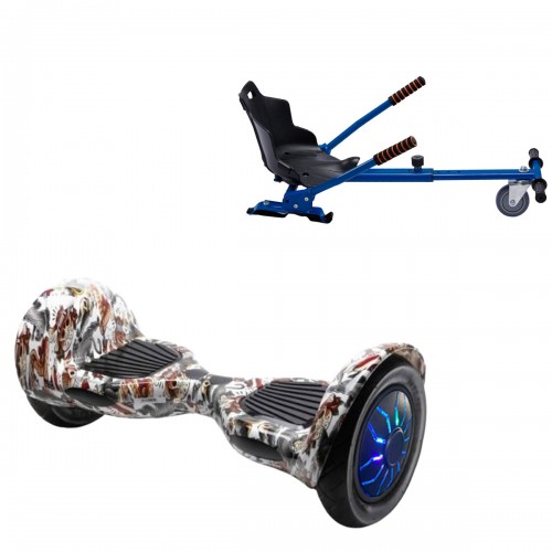 Pachet Hoverboard 10 inch cu Scaun Standard, Off-Road Tattoo PRO, Autonomie Standard si Hoverkart Ergonomic Albastru, Smart Balance