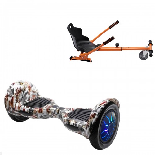 Pachet Hoverboard 10 inch cu Scaun Standard, Off-Road Tattoo PRO, Autonomie Standard si Hoverkart Ergonomic Portocaliu, Smart Balance