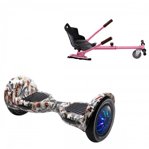 Pachet Hoverboard 10 inch cu Scaun Standard, Off-Road Tattoo PRO, Autonomie Standard si Hoverkart Ergonomic Roz, Smart Balance