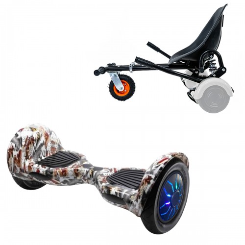 Pachet Hoverboard 10 inch cu Scaun cu Suspensii, Off-Road Tattoo PRO, Autonomie Extinsa si Hoverkart Negru cu Suspensii Duble, Smart Balance