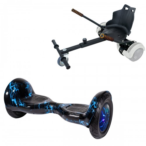 Pachet Hoverboard 10 inch cu Scaun Standard, Off-Road Thunderstorm Blue PRO, Autonomie Extinsa si Hoverkart Ergonomic Negru, Smart Balance