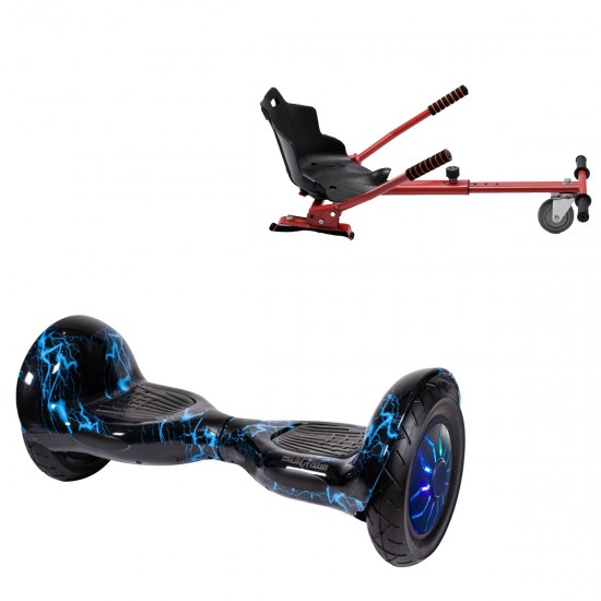 Pachet Hoverboard 10 inch cu Scaun Standard, Off-Road Thunderstorm Blue PRO, Autonomie Standard si Hoverkart Ergonomic Rosu, Smart Balance