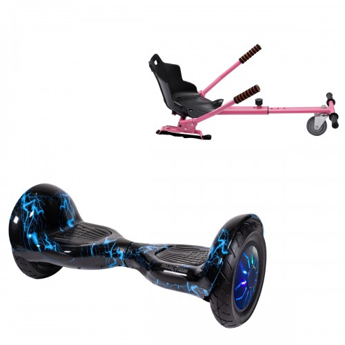 Pachet Hoverboard 10 inch cu Scaun Standard, Off-Road Thunderstorm Blue PRO, Autonomie Extinsa si Hoverkart Ergonomic Roz, Smart Balance