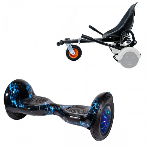 Pachet Hoverboard 10 inch cu Scaun cu Suspensii, Off-Road Thunderstorm Blue PRO, Autonomie Extinsa si Hoverkart Negru cu Suspensii Duble, Smart Balance