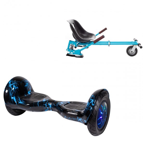 Pachet Hoverboard 10 inch cu Scaun cu Suspensii, Off-Road Thunderstorm Blue PRO, Autonomie Standard si Hoverkart Albastru cu Suspensii Duble, Smart Balance
