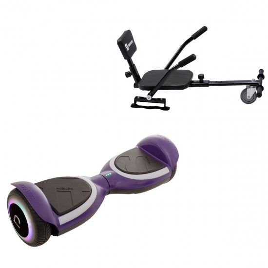 Pachet Hoverboard 6.5 inch cu Scaun Confort, Jetson Prism Purple Plus, Autonomie Standard și Hoverkart cu Burete Negru, Smart Balance