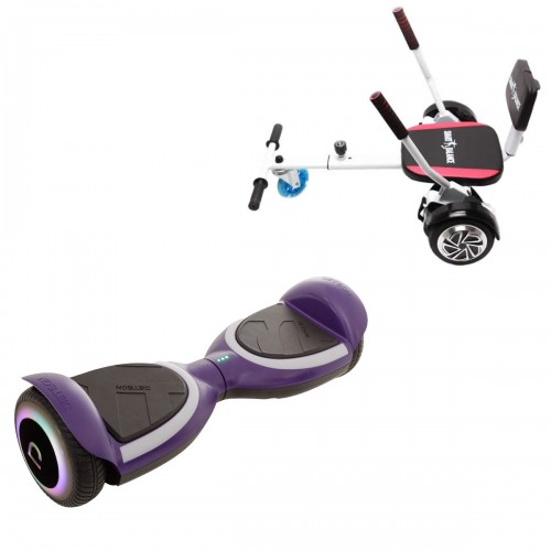 Pachet Hoverboard 6.5 inch cu Scaun Confort, Jetson Prism Purple Plus, Autonomie Standard și Hoverkart cu Burete Alb, Smart Balance