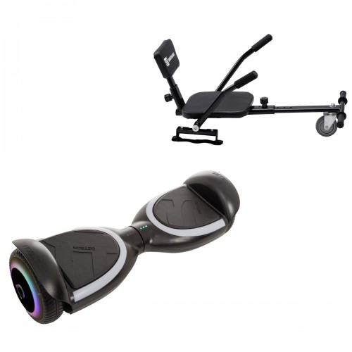 Pachet Hoverboard 6.5 inch cu Scaun Confort, Jetson Prism Black Plus, Autonomie Standard și Hoverkart cu Burete Negru, Smart Balance