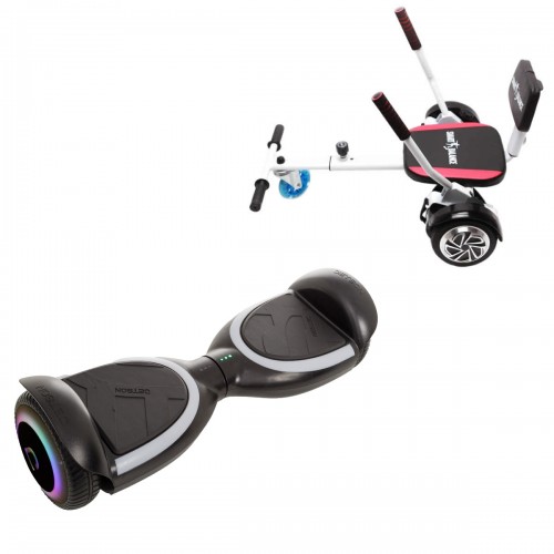 Pachet Hoverboard 6.5 inch cu Scaun Confort, Jetson Prism Black Plus, Autonomie Standard și Hoverkart cu Burete Alb, Smart Balance