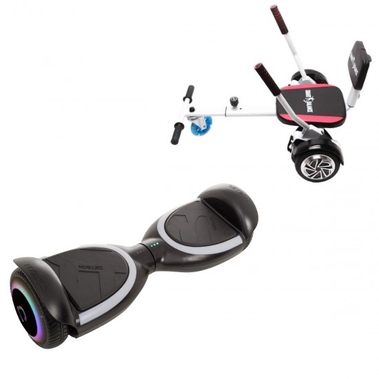 Pachet Hoverboard 6.5 inch cu Scaun Confort, Jetson Prism Black Plus, Autonomie Standard și Hoverkart cu Burete Alb, Smart Balance