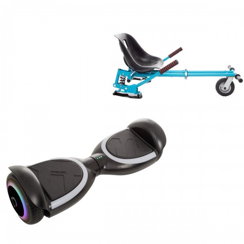 Pachet Hoverboard 6.5 inch cu Scaun cu Suspensii, Jetson Prism Black Plus, Autonomie Standard și Hoverkart Albastru cu Suspensii Duble, Smart Balance
