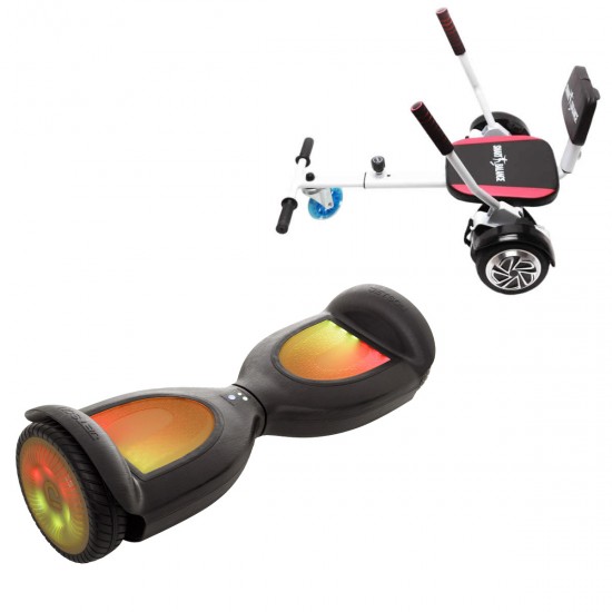 Pachet Hoverboard 6.5 inch cu Scaun Confort, Jetson Prism Black PRO, Autonomie Standard și Hoverkart cu Burete Alb, Smart Balance