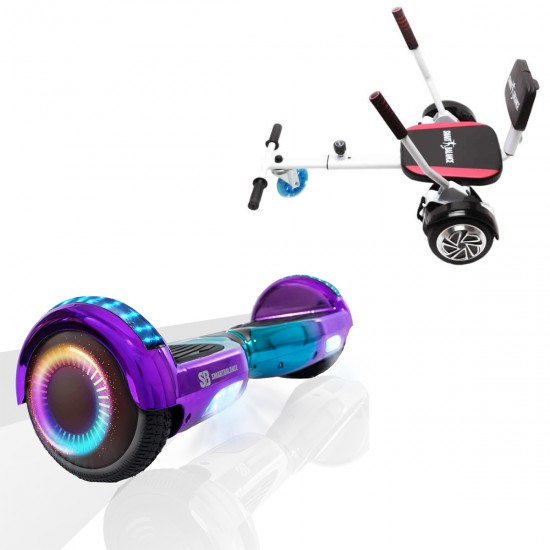 Pachet Hoverboard 6.5 inch cu Scaun Confort, Regular Dakota PRO, Autonomie Extinsa si Hoverkart cu Burete Alb, Smart Balance