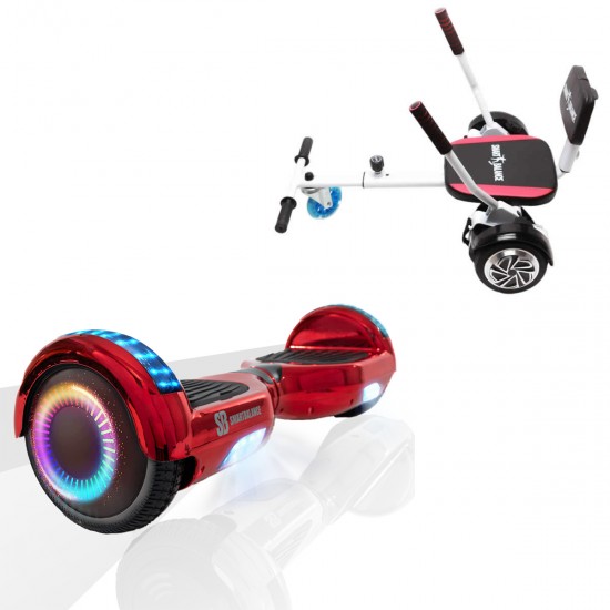 Pachet Hoverboard 6.5 inch cu Scaun Confort, Regular ElectroRed PRO, Autonomie Standard si Hoverkart cu Burete Alb, Smart Balance