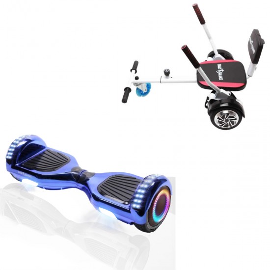 Pachet Hoverboard 6.5 inch cu Scaun Confort, Regular ElectroBlue PRO, Autonomie Extinsa si Hoverkart cu Burete Alb, Smart Balance