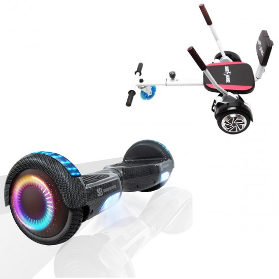Pachet Hoverboard 6.5 inch cu Scaun Confort, Regular Carbon PRO, Autonomie Extinsa si Hoverkart cu Burete Alb, Smart Balance