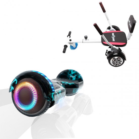 Pachet Hoverboard 6.5 inch cu Scaun Confort, Regular Thunderstorm PRO, Autonomie Extinsa si Hoverkart cu Burete Alb, Smart Balance