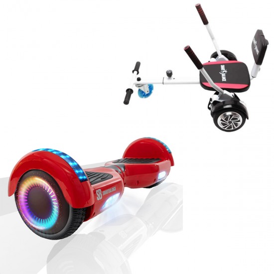 Pachet Hoverboard 6.5 inch cu Scaun Confort, Regular Red PRO, Autonomie Extinsa si Hoverkart cu Burete Alb, Smart Balance
