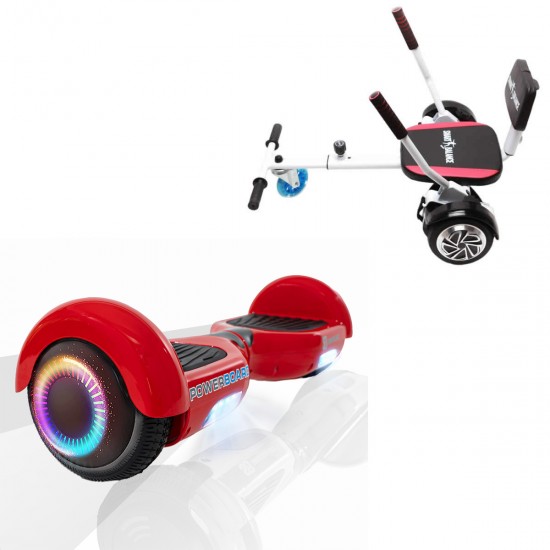 Pachet Hoverboard 6.5 inch cu Scaun Confort, Regular Red PowerBoard PRO, Autonomie Extinsa si Hoverkart cu Burete Alb, Smart Balance