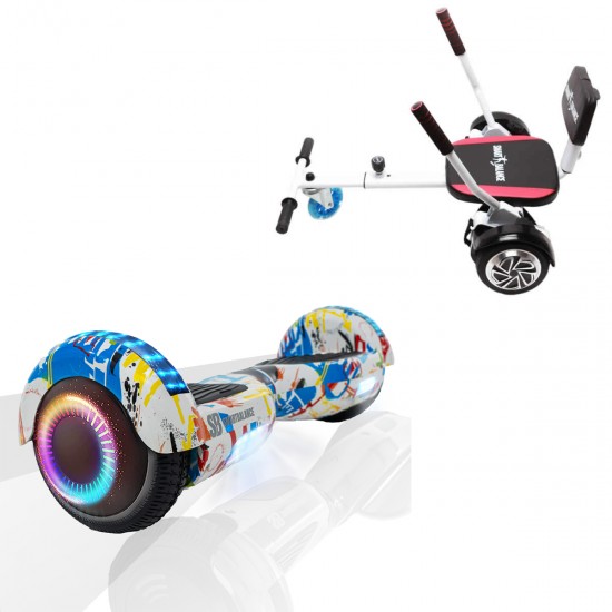 Pachet Hoverboard 6.5 inch cu Scaun Confort, Regular Splash PRO, Autonomie Standard si Hoverkart cu Burete Alb, Smart Balance