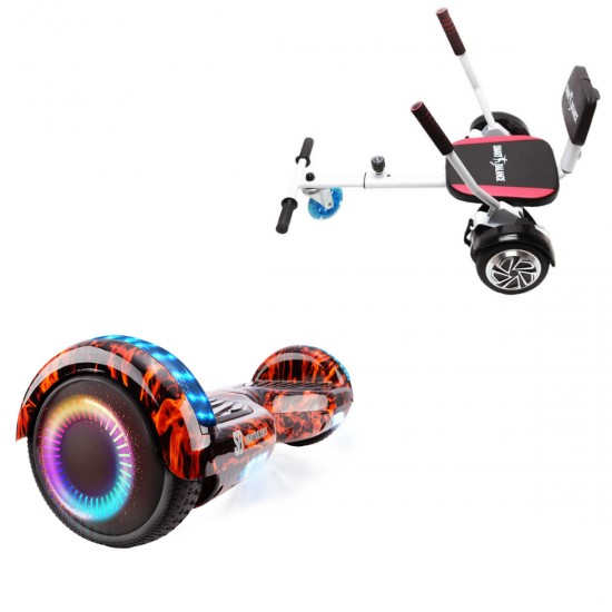 Pachet Hoverboard 6.5 inch cu Scaun Confort, Regular Flame PRO, Autonomie Extinsa si Hoverkart cu Burete Alb, Smart Balance