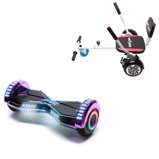 Pachet Hoverboard 6.5 inch cu Scaun Confort, Transformers Dakota PRO, Autonomie Standard si Hoverkart cu Burete Alb, Smart Balance