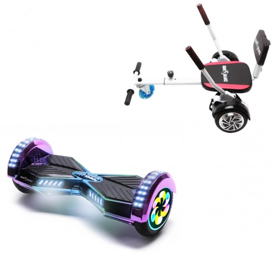 Pachet Hoverboard 8 inch cu Scaun Confort, Transformers Dakota PRO, Autonomie Standard si Hoverkart cu Burete Alb, Smart Balance