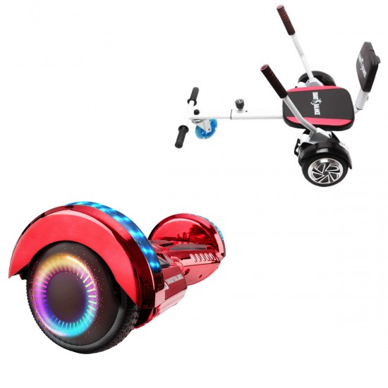 Pachet Hoverboard 6.5 inch cu Scaun Confort, Transformers ElectroRed PRO, Autonomie Standard si Hoverkart cu Burete Alb, Smart Balance