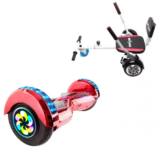 Pachet Hoverboard 8 inch cu Scaun Confort, Transformers ElectroRed PRO, Autonomie Standard si Hoverkart cu Burete Alb, Smart Balance