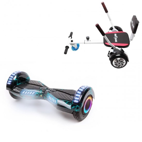 Pachet Hoverboard 6.5 inch cu Scaun Confort, Transformers Thunderstorm PRO, Autonomie Standard si Hoverkart cu Burete Alb, Smart Balance
