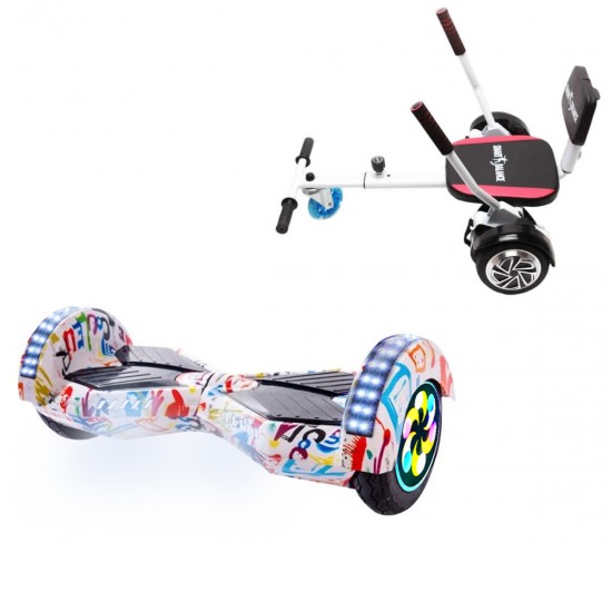Pachet Hoverboard 8 inch cu Scaun Confort, Transformers Splash PRO, Autonomie Standard si Hoverkart cu Burete Alb, Smart Balance