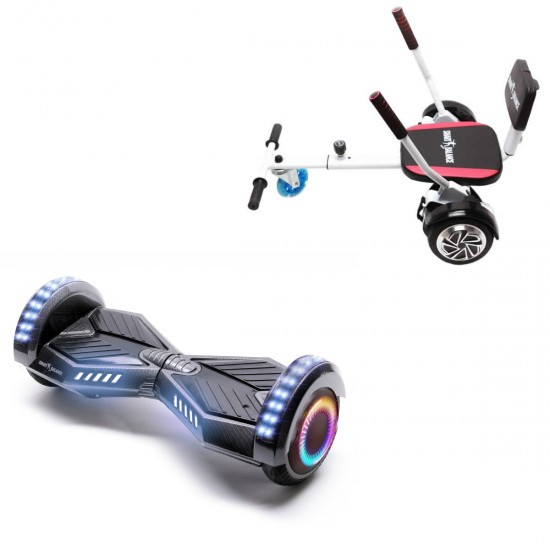 Pachet Hoverboard 6.5 inch cu Scaun Confort, Transformers Carbon PRO, Autonomie Extinsa si Hoverkart cu Burete Alb, Smart Balance