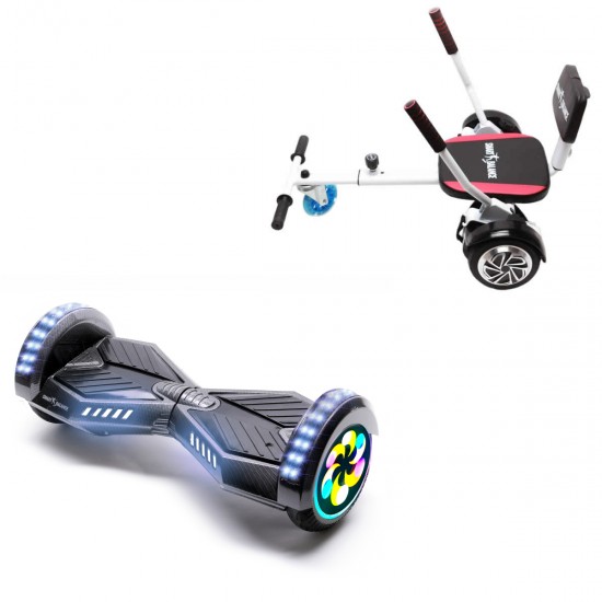 Pachet Hoverboard 8 inch cu Scaun Confort, Transformers Carbon PRO, Autonomie Standard si Hoverkart cu Burete Alb, Smart Balance