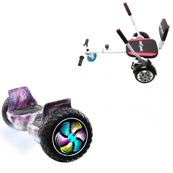 Pachet Hoverboard 8.5 inch cu Scaun Confort, Hummer Galaxy PRO, Autonomie Standard si Hoverkart cu Burete Alb, Smart Balance
