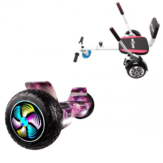 Pachet Hoverboard 8.5 inch cu Scaun Confort, Hummer Galaxy Pink PRO, Autonomie Extinsa si Hoverkart cu Burete Alb, Smart Balance