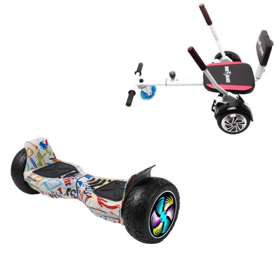 Pachet Hoverboard 8.5 inch cu Scaun Confort, Hummer Splash PRO, Autonomie Extinsa si Hoverkart cu Burete Alb, Smart Balance
