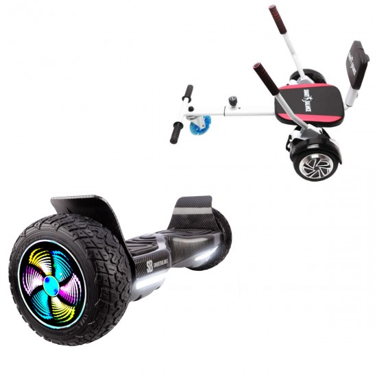 Pachet Hoverboard 8.5 inch cu Scaun Confort, Hummer Carbon PRO, Autonomie Extinsa si Hoverkart cu Burete Alb, Smart Balance
