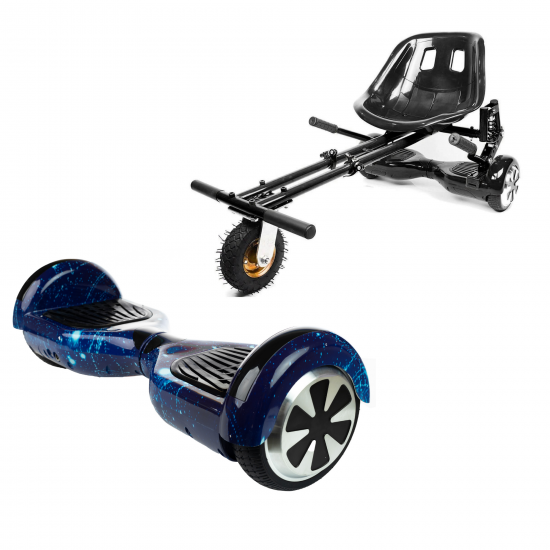 Pachet Hoverboard 6.5 inch cu Scaun cu Suspensii, Regular Galaxy Blue, Autonomie Extinsa si Hoverkart Negru cu Suspensii Duble, Smart Balance